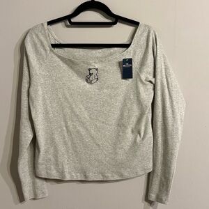 Hollister Light Gray Long Sleeve Top with Bear Design
